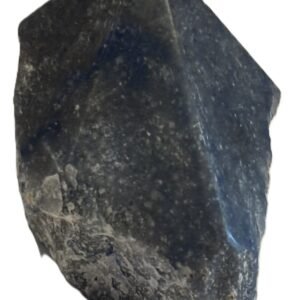 Natural dark blue aventurine standing point with polished facets and raw base sians emporium Dark blue aventurine crystal point featuring smooth polished facets at the top and a rough natural unpolished rock base on a white background